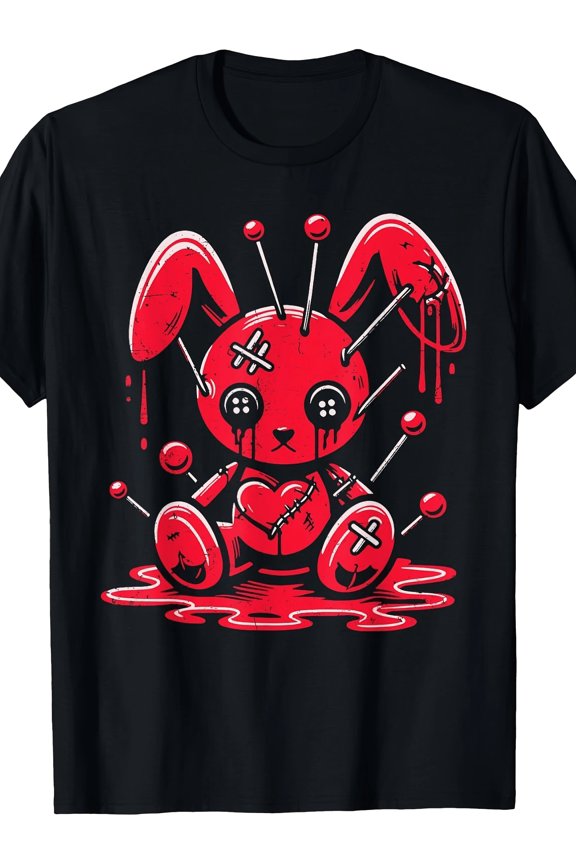 Gothic Creepy Voodoo Bunny Graphic Vintage Grunge Y2k Cotton Men's Women's Unisex T-Shirt