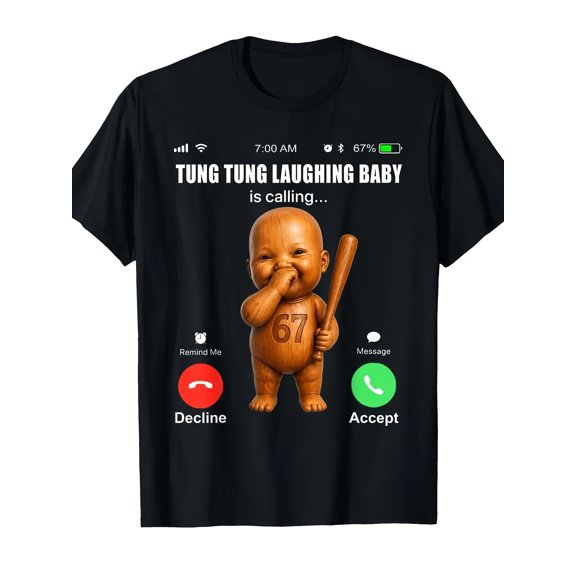 Funny Novelty Meme Laughing Baby Phone Call Graphic Vintage Grunge Y2k Cotton Men's Women's Unisex T-Shirt