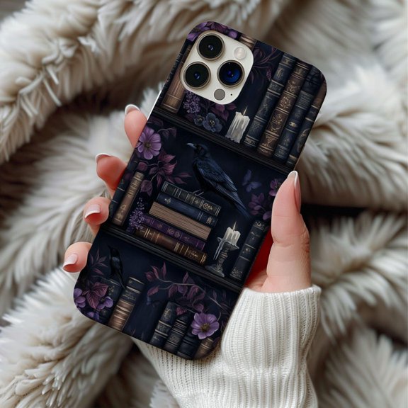 Gothic Raven Book Goth Floral Phone Case 17 16 15 14 13 12 11 Pro Max