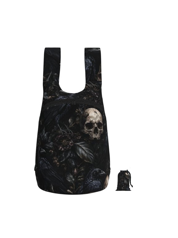 Gothic Raven Botanical Illustration Foldable Storage Backpack Lightweight Packable Travel Daypack for Shopping Commuting Hiking