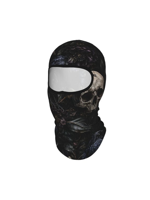 Gothic Raven Botanical Illustration Unisex Balaclava Ski Mask Full Face Cover for Cold Weather & UV Protection, Breathable Cooling Helmet Liner