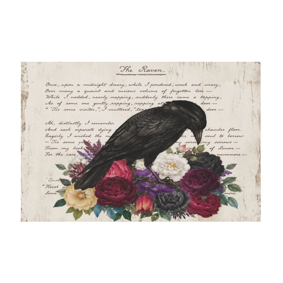 Gothic Raven Crow Roses Canvas Wall Art For Bedroom Or Living Room 12*18in