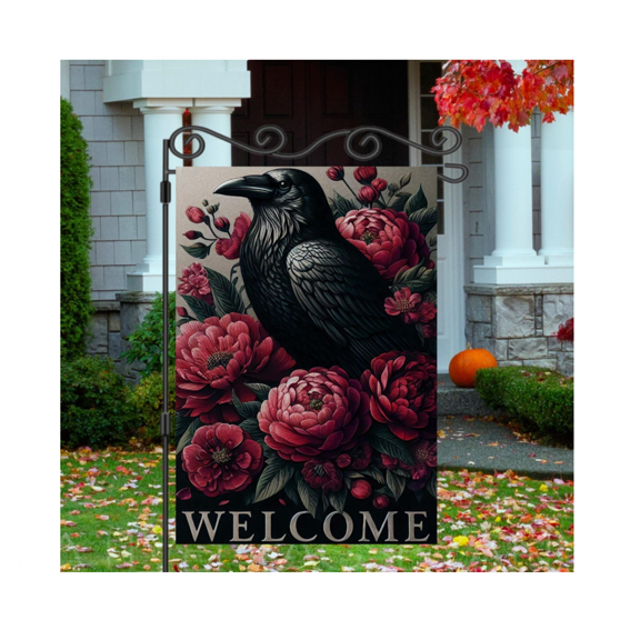 Gothic Raven Dark Floral Botanical Flag 12x18 POLE NOT INCLUDED Garden Flag