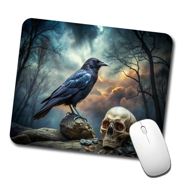 Gothic Raven Death Skull Halloween Mouse Pad Low Profile Gaming Mat