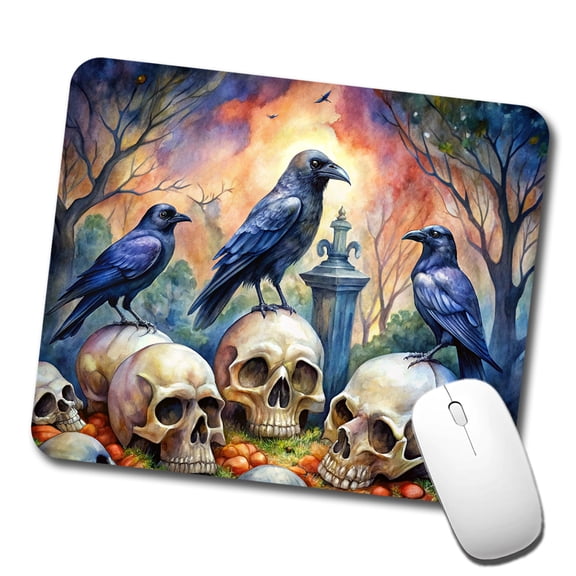 Gothic Raven Death Skulls Watercolor Mouse Pad Low Profile Gaming Mat