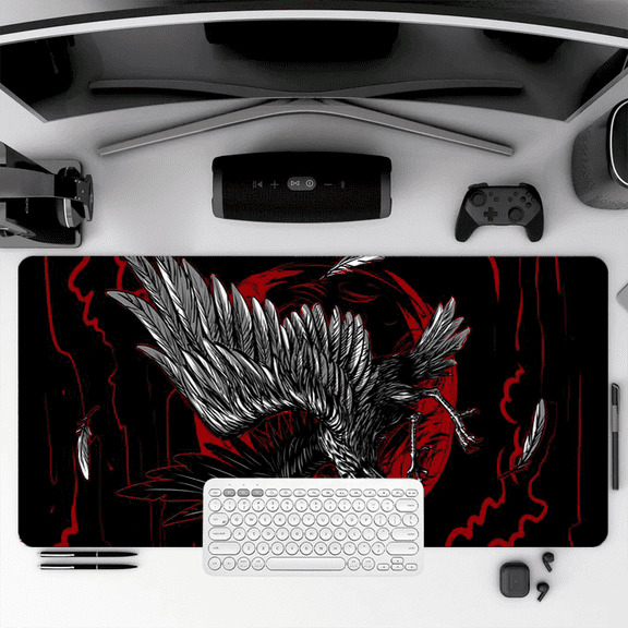 Gothic Raven Design Mouse Pad 35.4 x 15.8 Inches Rubber Surface for Office and Gaming