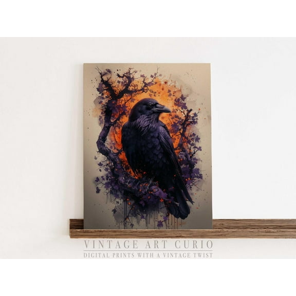 Gothic Raven, Fire,Themed Crow Print Home Decor #2667, 8x12 UNFRAMED