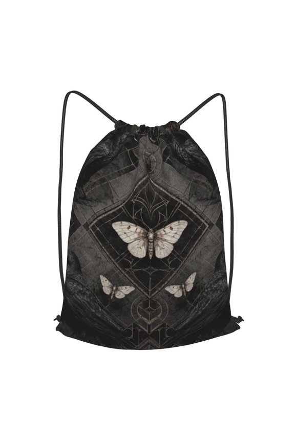 Gothic Raven & Moth Drawstring Backpack Gym String Bag Sports Sackpack Cinch Sack, S