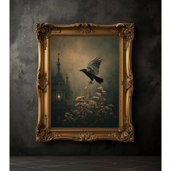 Gothic Raven Print Dark Academia Bird Art Moody Art