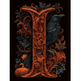 thumbnail image 1 of Gothic Raven Pumpkin Scrollwork Letter I Canvas Print, Suitable for Living Room, Bedroom, Hallway, Office, Study, 1 of 8