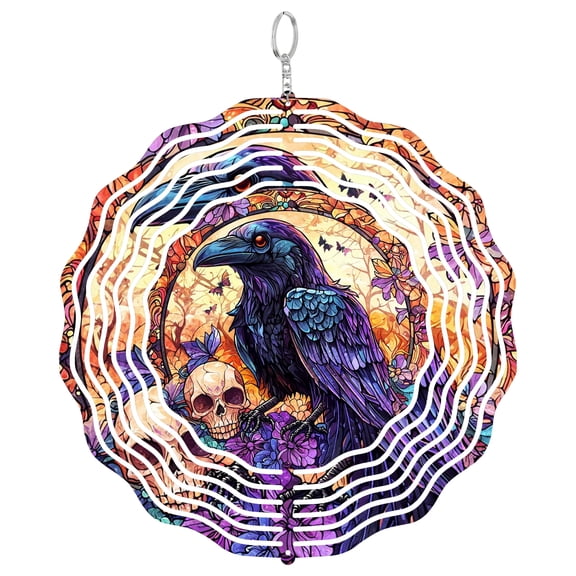 Gothic Raven Skull 3D Wind Spinner Kinetic Stainless Steel Dark Art Decor
