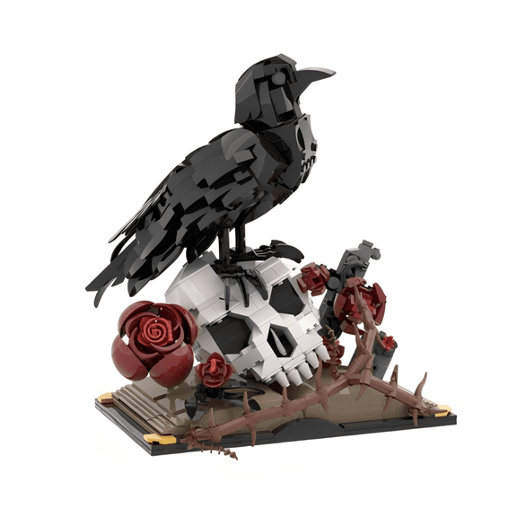 Gothic Raven & Skull Building Block Set, Dark Romantic Decor with Roses, Decorative Gothic Home Table Centerpiece Decor