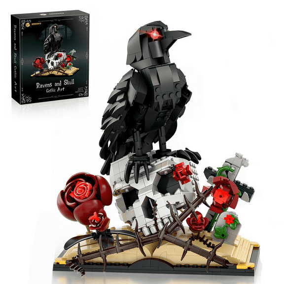 Gothic Raven & Skull Building Set, Dark Academia Horror Decor Table Centerpiece, Collectible Gothic Art Building Kit, Gift for Adults (758 Pcs)