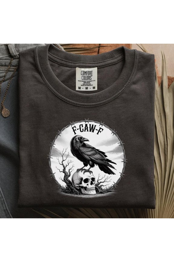 Gothic Raven Skull Graphic Tee Edgy Dark Crow Art Shirt
