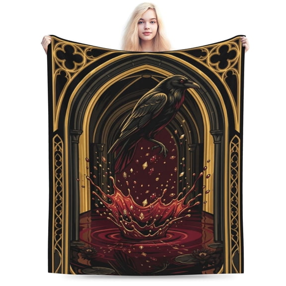 Gothic Raven Throw Blanket,Super Soft Cozy Plush Fluffy Fuzzy Flannel Blanket, Halloween Decor, Perfect Gift for Men & Women 50x40