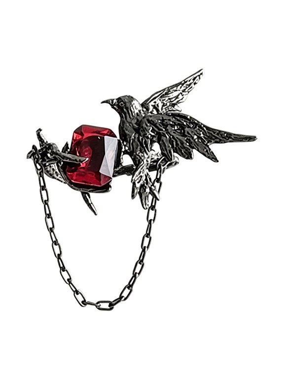 Gothic Ravens Rings With Red Gemstones Zinc Alloy Adjustable Size Finger Accessories For Birthday Gifts Or Night Party