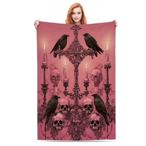 Gothic Ravens and Skulls Soft Printed Throw Blanket - All-Season Cozy Indoor Use for Couch, Bed, Car, Camping & Travel - Perfect Gift for Kids, Boys and Girls