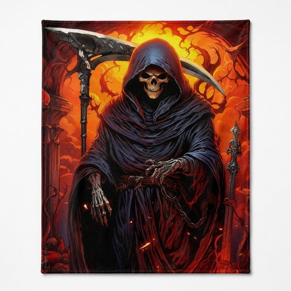 Gothic Reaper Skull Fleece Throw Blanket, Soft 280 Gsm Polyester, Gothic Decor for Couch Sofa Bed