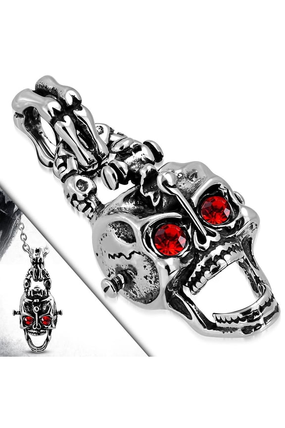Gothic Red Eye Stone Skull Pendant Necklace
