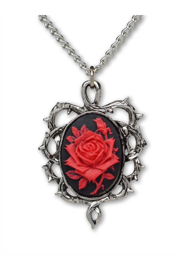 Gothic Red Rose Cameo Thorn Frame Cosplay Jewelry Pendant Necklace by Real Metal NK-604