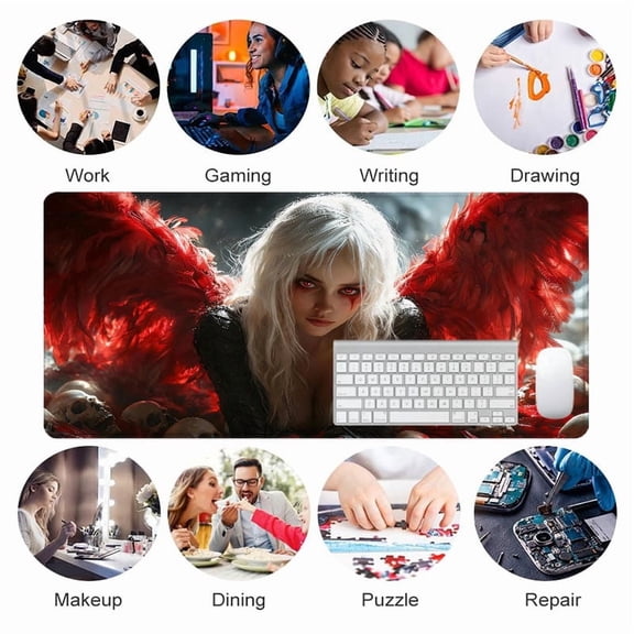 Gothic Red Wing Angel Mouse Pad 31.5 x 11.82 Inches Rubber Desk Mat with Skull Art Design for Office and Gaming