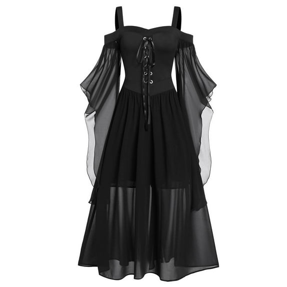 Gothic Renaissance Dress Bellatrix Steampunk Camisole Off-Shoulder Sleeve Button Irregular Dress Plus Size Ruffle Sleeve Halloween Cosplay Dresses
