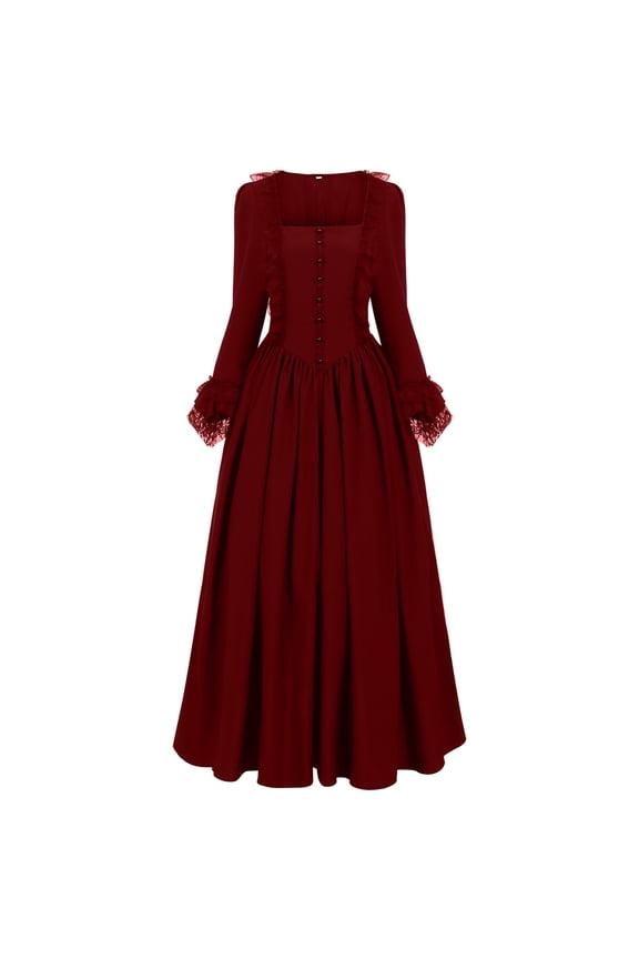 Gothic Renaissance Dress for Women Long Sleeve Lace Up Victorian Cosplay Gown Medieval High Low Velvet Dress