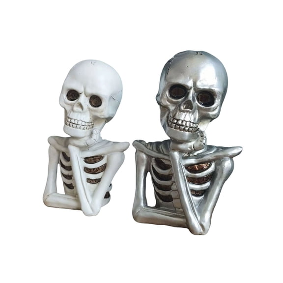 Gothic Resin Bust Pair Realistic Bone Texture Halloween With Hollow Eye Sockets 7Inch Gothics Home Decorations