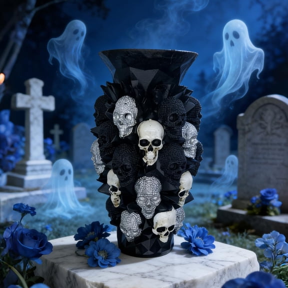 Gothic Resin Skull Vase Garden Ornament, Skeleton Flower Holder for Fresh/Dried Blooms, Easter Halloween Desktop Decor for Adult Gothic Enthusiasts (Black)