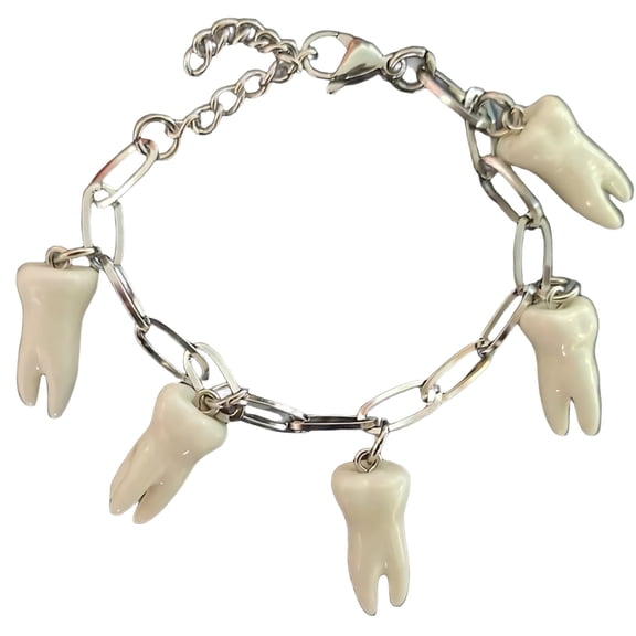 Gothic Resin Teeth Pendant Ti Steel Adjustable Bangle For Women And Men Trendy Hand Chain Jewelry