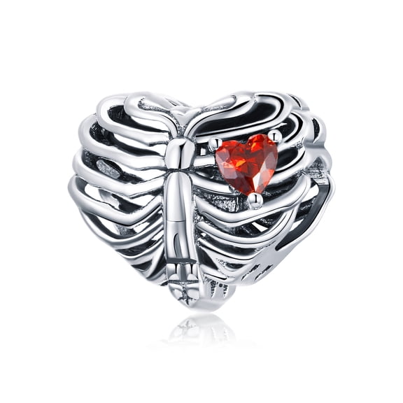 Gothic Rib Heart Fashion Silver-Plated Charm Beads for Jewelry Making