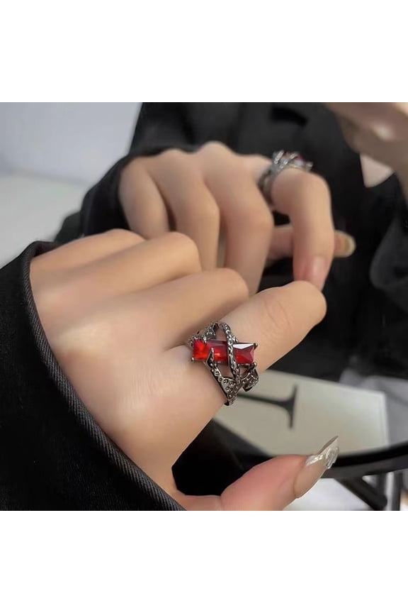 Gothic Ring for Women Men Chunky Unique Adjustable Irregular Lava Open Ring Statement Black Red Silver Colorful Crystal Goth Y2k Jewelry Gift