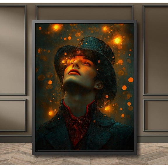 Gothic Ringmaster Portrait Poster Circus Performer Wall Art Moody Carnival Aesthetic Firelight Bokeh Fantasy Red And Black Decor, Unframed Poster Size 12x18