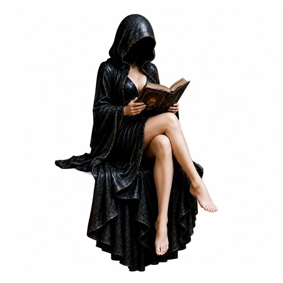 Gothic Robed Resin Statue Hooded Fantasy Spooky Robed Figurine Robe Man Reading Statue For Bookshelf Desktop Halloween Decor (Style C)