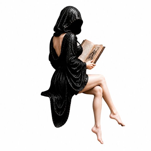 Gothic Robed Resin Statue Hooded Fantasy Spooky Robed Figurine Robe Man Reading Statue For Bookshelf Desktop Halloween Decor (Style D)