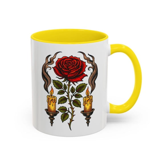 Gothic Rose C1Andle Mug, Red Rose with C1Andles Coffee Cup, Romantic Dark Art Gift, Unique Floral Gothic DE1cor, Alternat Rose Mug