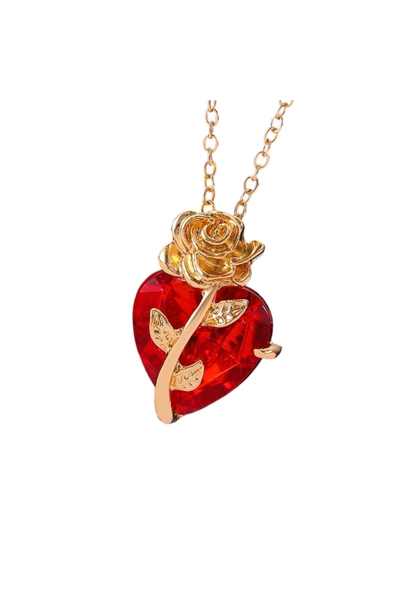 Gothic Rose & Heart Pendant Necklace Adjustable Chain Alloy Jewelry Her