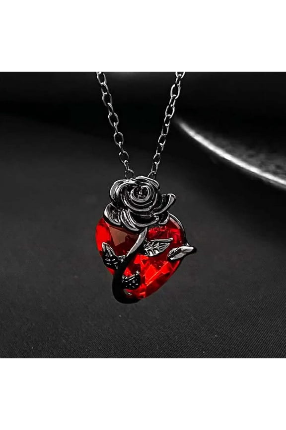 Gothic Rose Heart Pendant Necklace Goth Emo Grunge Black Rose Necklace for Women Men