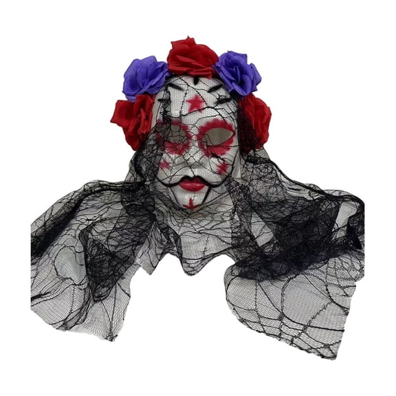 Gothic Rose Lace Mask with Tulles Veils Masquerade Eye Mask for Halloween Party Costumes Women