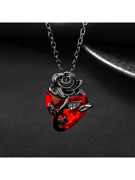 Gothic Rose Red Love Pendant Necklace Women's Y2K Grunge Jewelry Dainty Silver Color Tonebloody Human Heart Pendant Personalized Gifts