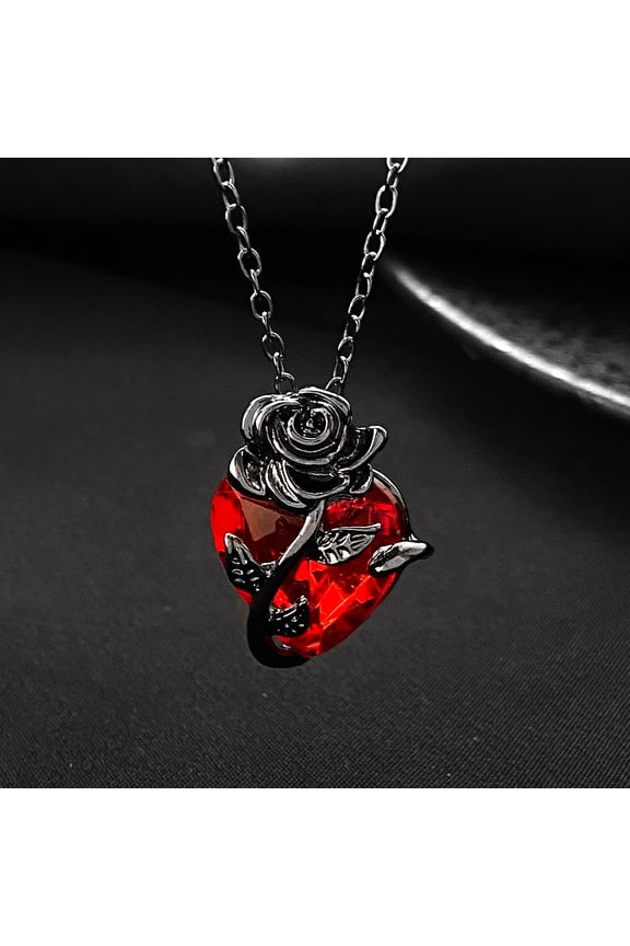 Gothic Rose Red Love Pendant Necklace Women's Y2K Grunge Jewelry Dainty Silver Color Tonebloody Human Heart Pendant Personalized Gifts