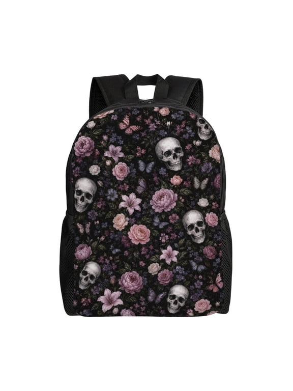 Gothic Rose Skull Backpack Full Front Print Travel Laptop Bag for Men and Women
