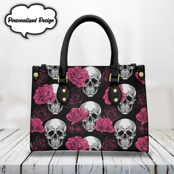 Gothic Rose Skull Pattern Handbag for Ladies Women Commuting Portable Tote Bag Sugar Skull Female New Trend Bolsas Para Mujeres