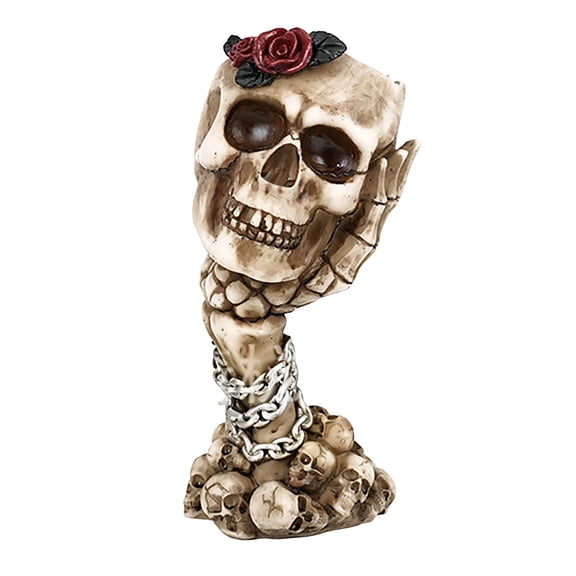 Gothic Rose Skull Vase Resin Desktop Art Decor for Halloween Party White 1 Count