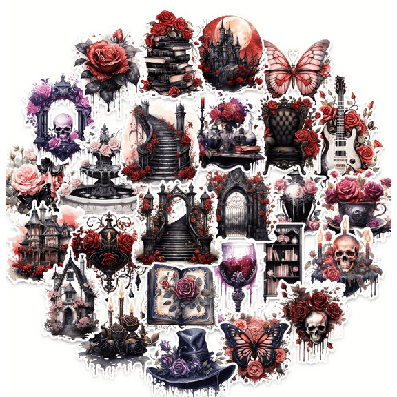 Gothic Rose Sticker Pack - Dark Aesthetic Floral Decals for Journaling, Phone Cases & Laptop Decor | Moody Victorian Design Perfect for Halloween 2025, Spooky Season & Alternative Craft Projects