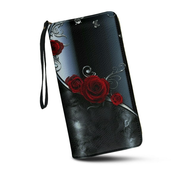Gothic Rose Wallets for Womens Around Zipper Long Purse RFID Blocking Card Holder Clutch Bag Wristlet Wallet