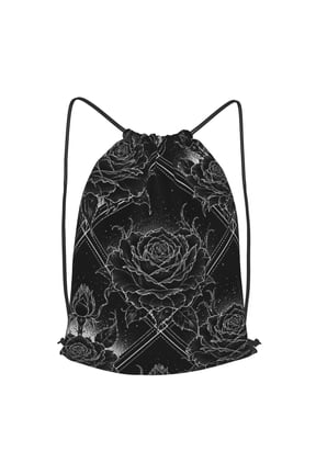 Gothic Roses Diamond Grid Drawstring Backpack Gym String Bag Sports Sackpack Cinch Sack, S