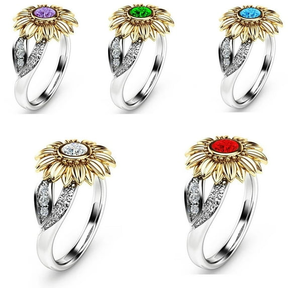 Gothic Round Rhinestone Sunflower Ring for Women boho Style Multicoloured Crystal Ring Gift Jewelry Accessoires