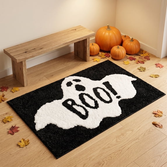 Gothic Rug Ghost "Boo!" Indoor Halloween Rug 15.8"x23.6", Plush Gothic Cute Fun Halloween Bathroom Rugs Non Slip Kitchen Mat, Halloween Throw Area Rugs for Front Door Indoor Doormat