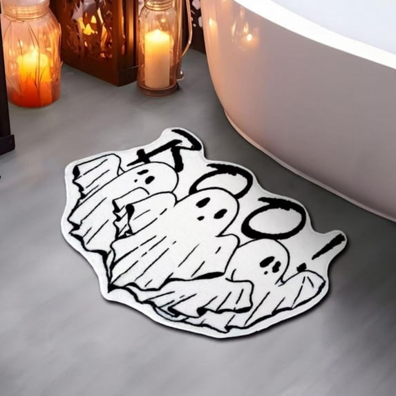Gothic Rug Ghost "Boo!" Indoor Halloween Rug 15.8"x23.6", Plush Gothic Cute Fun Halloween Bathroom Rugs Non Slip Kitchen Mat, Halloween Throw Area Rugs for Front Door Indoor Doormat